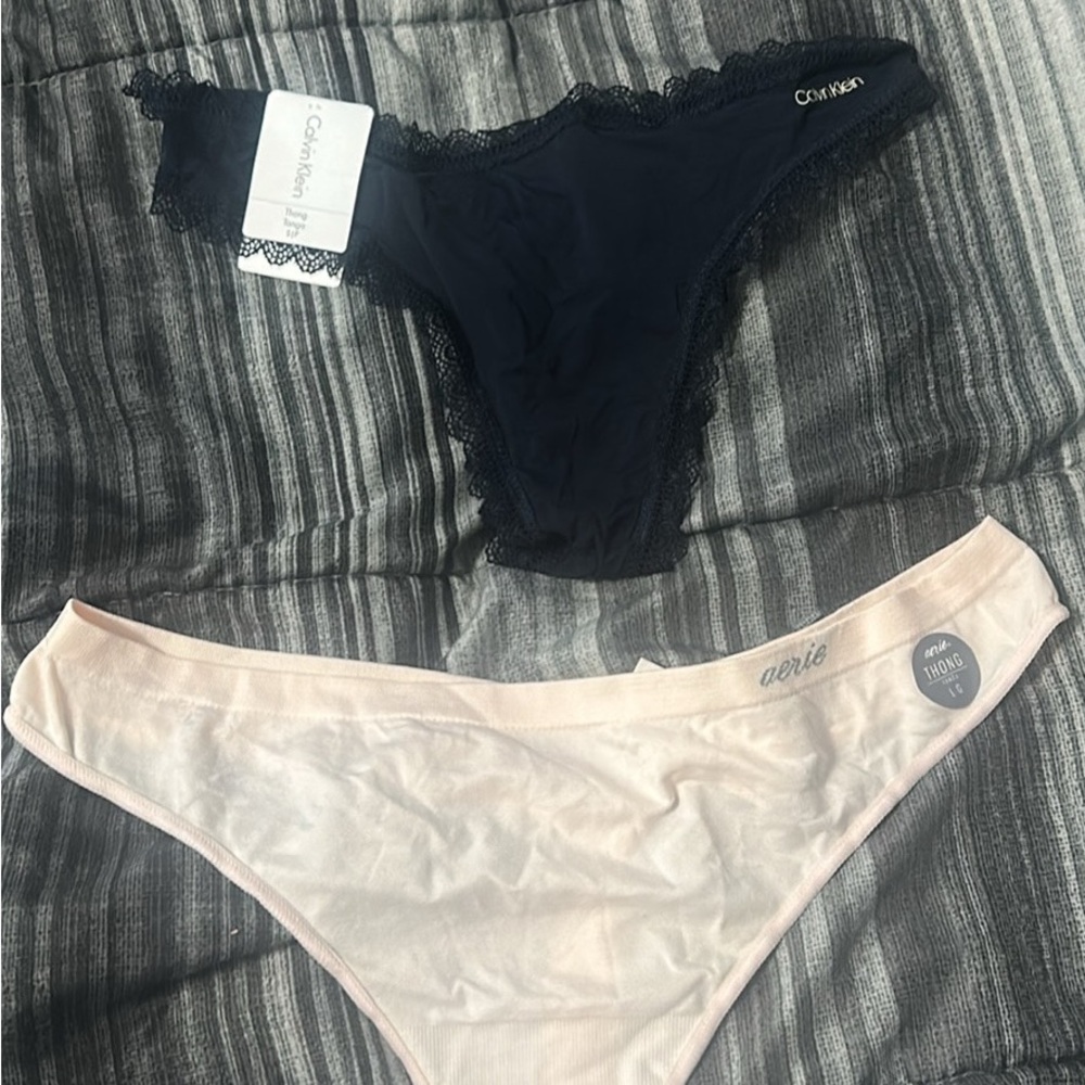 Calvin Klein Black Lace Trim Thong